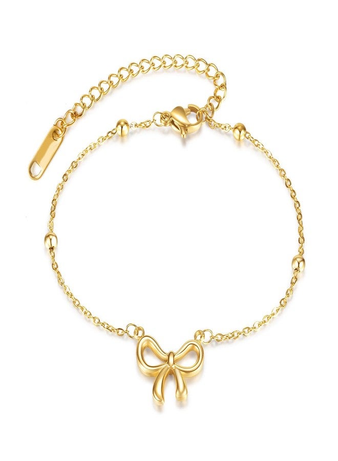 GLMOCM Gold Bow Bracelet for Women Beaded Bow Bracelets Pearl Bow Stretch Bracelets Gold Bead Stackable Bracelet Fashion Jewelry for Women (Gold Chian) - Image 1